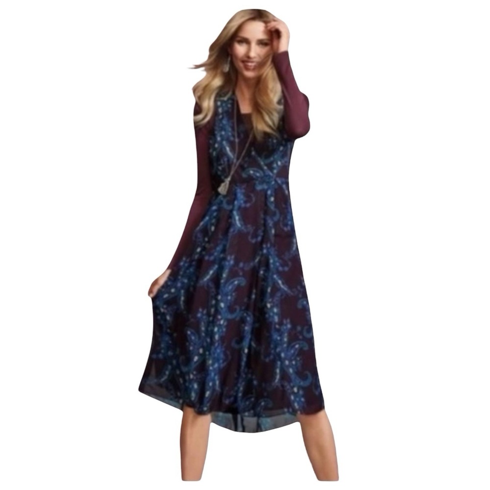 Cabi Womens 4 Purple Blue Paisley Sleeveless Chiffon A-Line Treasure Dress